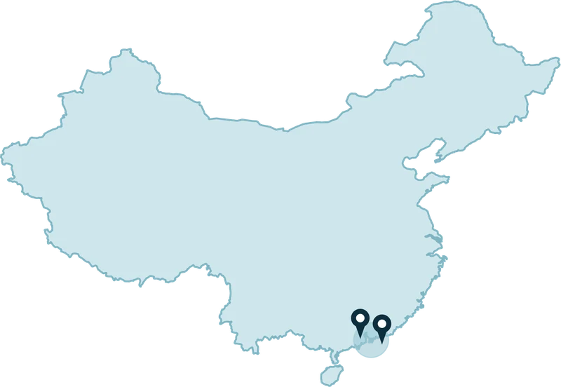 Mapa de China con Shenzhen y Hong Kong marcados